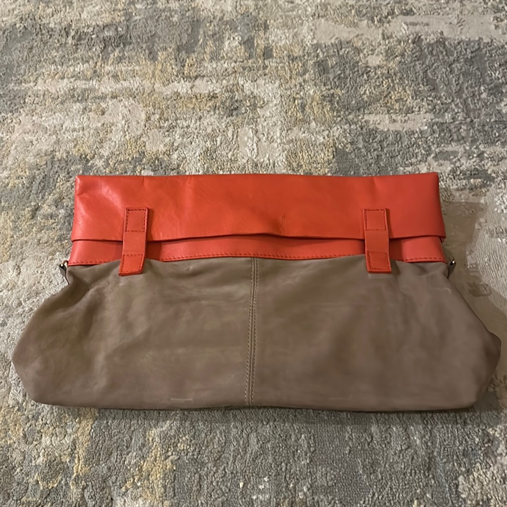 Zara Extra Large Suede and Leather Zippered Clutch